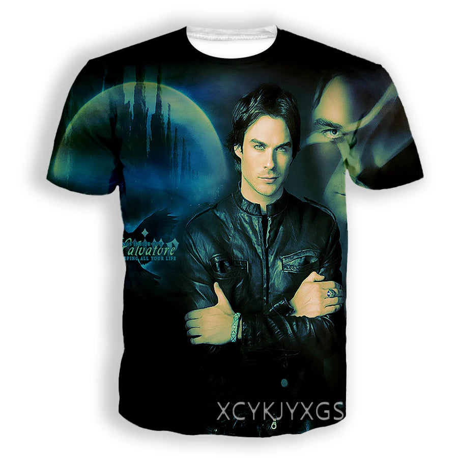 Men/Women TV The Vampire Diaries 3D Printed T-Shirt Damon Salvatore Short Sleeve Fashion T Shirt Sport Pullover Summer Tops 6XL