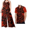 Drop Shipping Samoa Puletasi Casual Women Sling Jumpsuit Match Short Sleeve Aloha Shirt Polynesian Couple Clothes 2pc Set