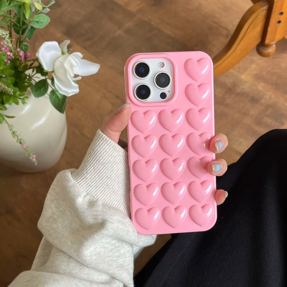INS Stylish 3D Heart Design Mobile Phone Case for iPhone 16 Pro Max 15 Y2K 15 Plus-Trending Protective Shockproof Cute Cover