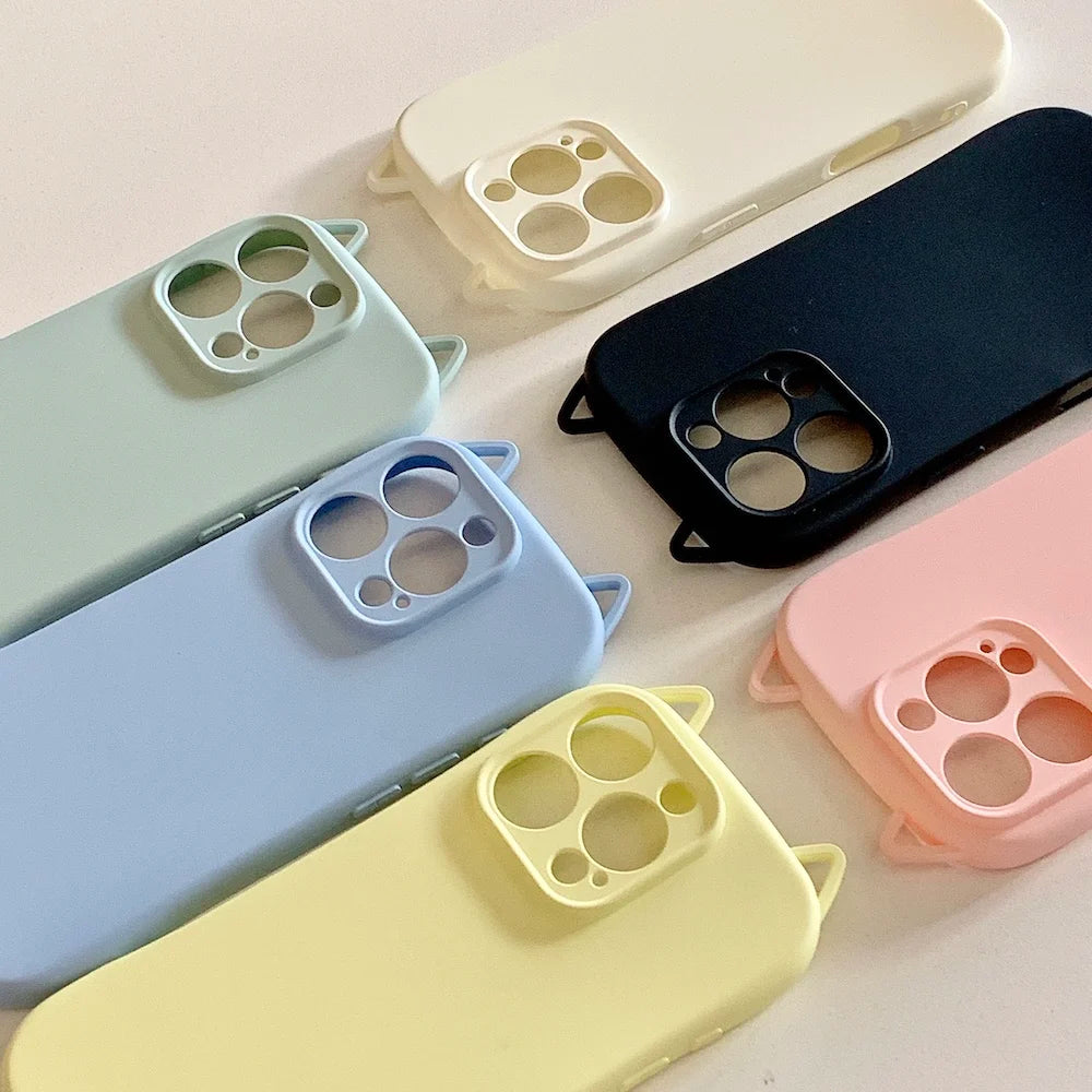 Cute Kitty Cat Ear Design Matte TPU Phone Case for iPhone 16 Pro Max 13 14 15 15 Pro Max Kawaii Candy Color Shockproof Cover