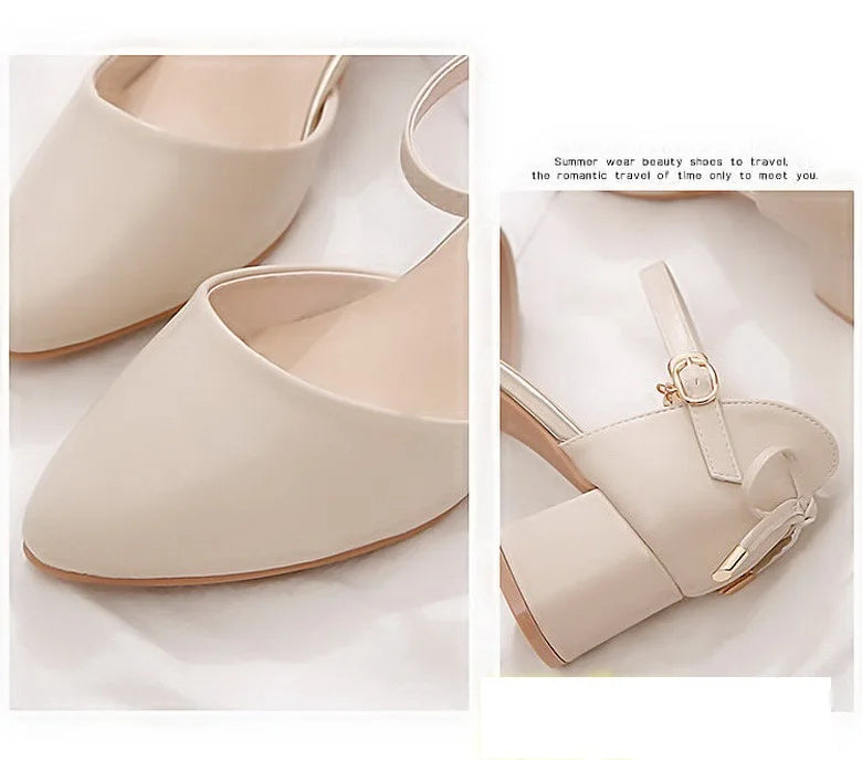 FHC Bowtie High Heels Women Pumps,Pointed toe Single Shoes Woman,Ankle Strap Sandals,Block Heel Footware for Office Lady,Beige