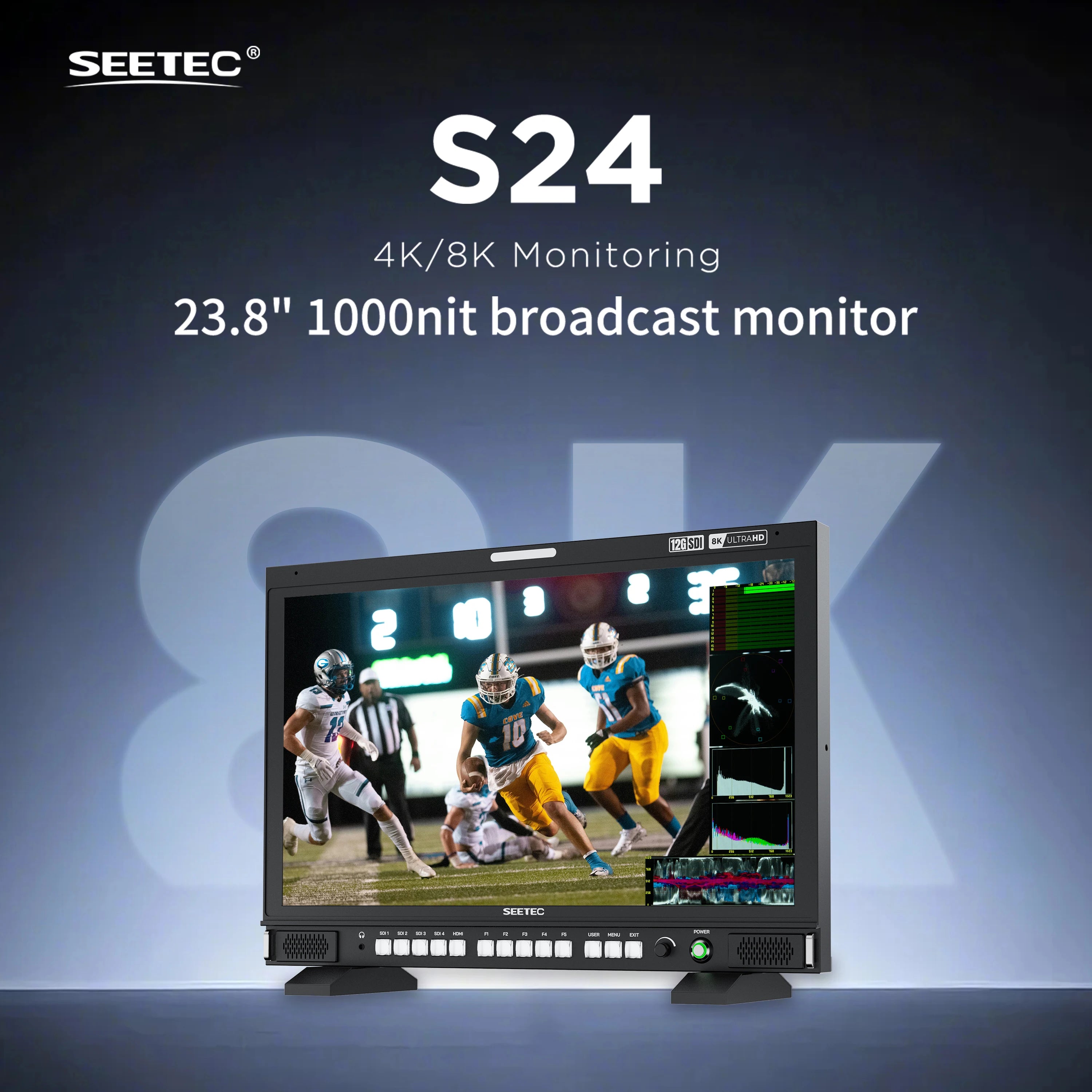 SEETEC S24 23.8" 4K Monitor with 4x12G-SDI & HDMI 2.0, 1000nit, for Multi-camera Live Production & Broadcasting