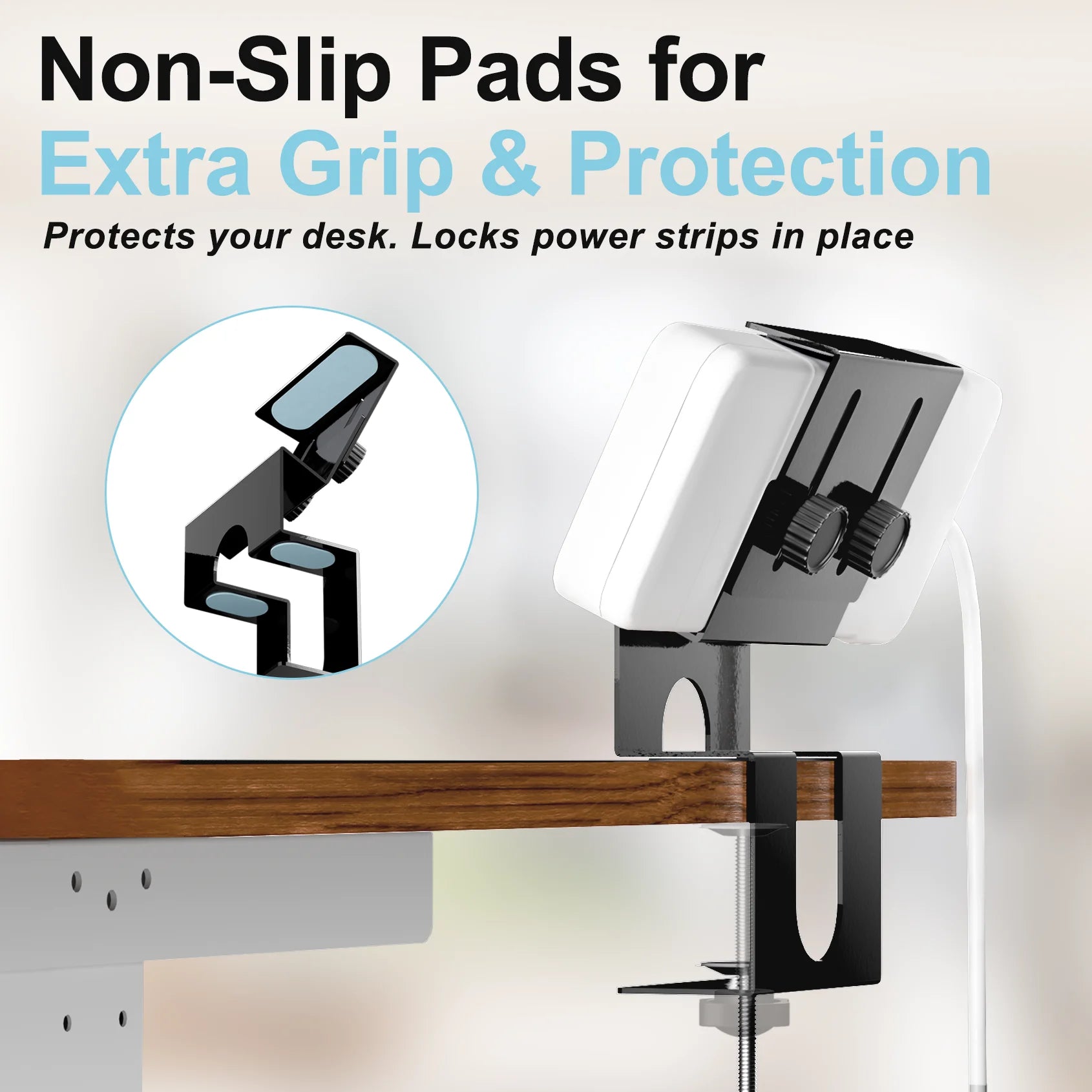 Power Strip Clamp, Adjustable Power Strip Metal Holder with Silicone Anti-Slip Pads,for Standing Desk,Home &Office