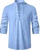 Good Quality New Design Stand Collar Men's Cotton Linen Shirt Long-sleeved Casual Beach Shirt