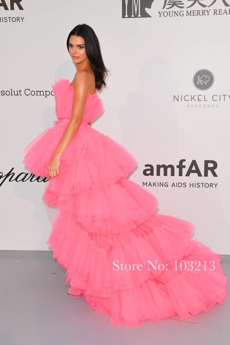 Pink Tiered Celebrity Dress Strapless Short Front Long Back Evening Gowns Formal Party Elegant Princess Graduation 2022