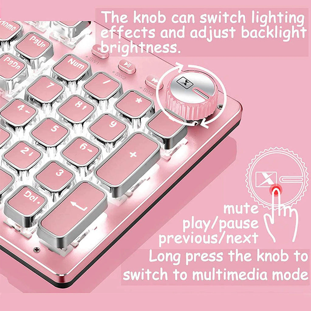 Girl Pink Real Mechanical Keyboard Green Axis Punk Retro Round Key Chocolate Lipstick Office Typing Game Keyboard