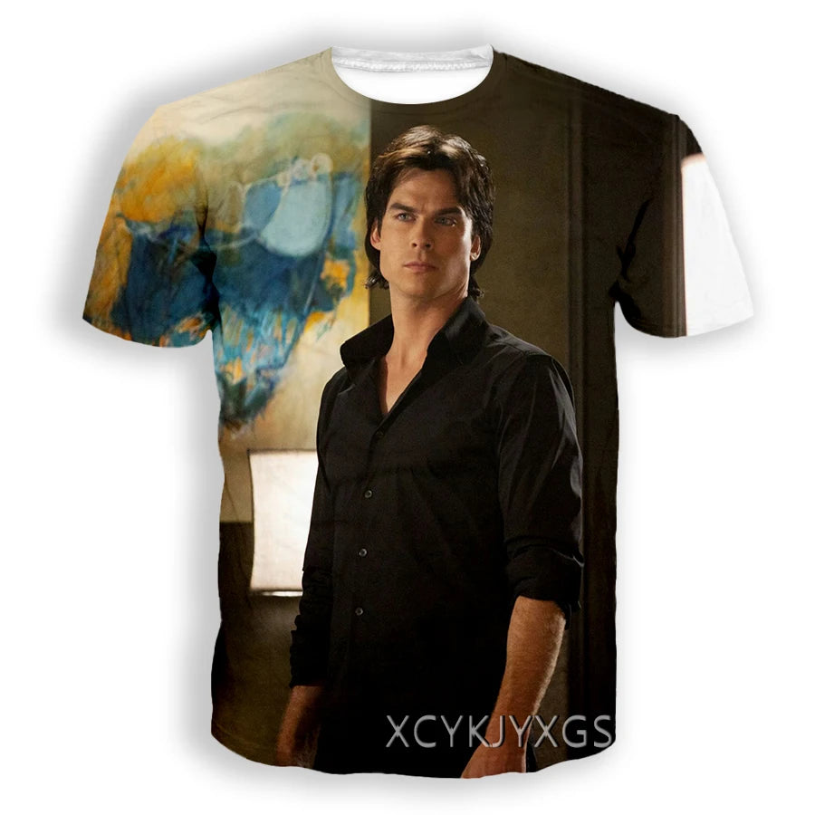 Men/Women TV The Vampire Diaries 3D Printed T-Shirt Damon Salvatore Short Sleeve Fashion T Shirt Sport Pullover Summer Tops 6XL