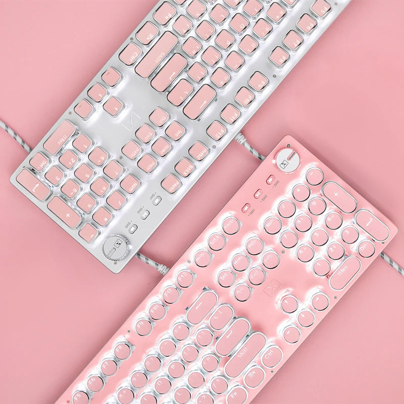 Girl Pink Real Mechanical Keyboard Green Axis Punk Retro Round Key Chocolate Lipstick Office Typing Game Keyboard