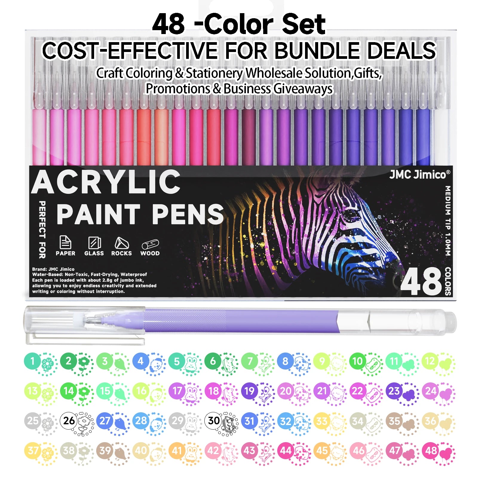 Acrylic Painting Gel Pens 48 Colors with 1mm Bullet Tip for Drawing, Coloring, Sketching, Journaling, DIY Art Supplies