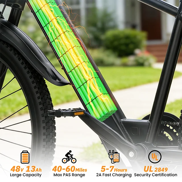 DTTZH High-Carbon Steel 26" E-Bike Brushless Motor 48V 13Ah Lithium Battery 60 Miles Range 21 Speed Dual Disc Brake Rear