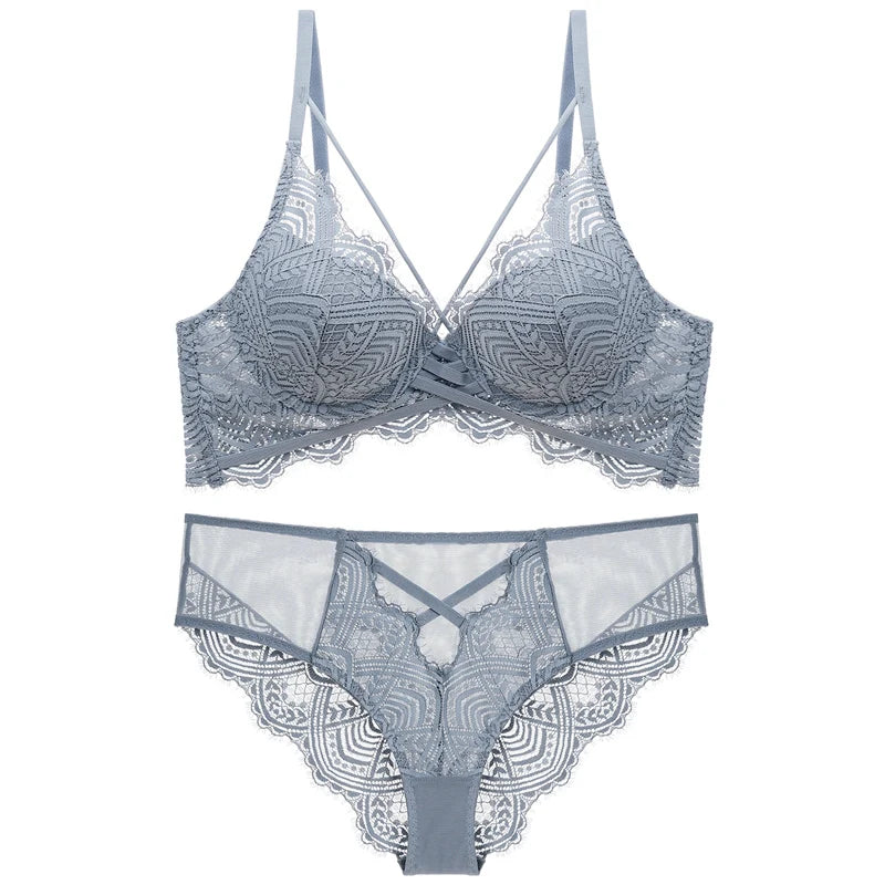 Eyelash Lace Bandage Thin Lined Bra and Panties Set Underwear with Push Up Women Intimates Sexy Beautiful Lingerie New Arrivals
