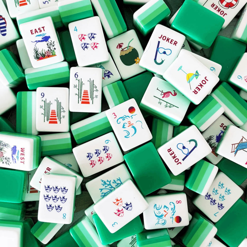 In Stock Beach Supplies New Mini Travel 4 Layer Engraved Acrylic Luxury 160 Ocean Green Set America Mahjong Tiles