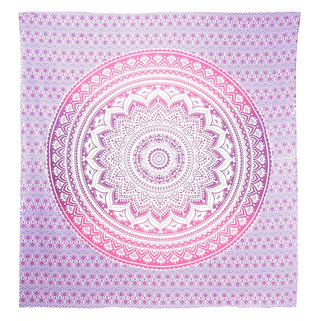 HMS 92\" X 84\" Pink and White Bohemian Mandala Hanging Tapestry Handmade Cotton Wall Decor for Home Hippie Anime Style Woven"