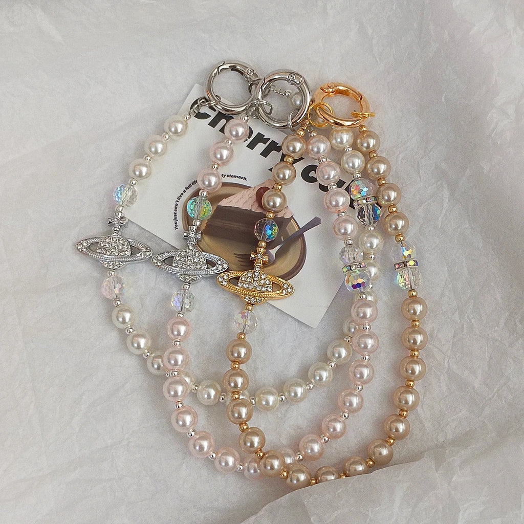 Luxury Galaxy Star Beaded Phone Lanyard Sparkling Glitter Strap Chain for iPhone 16 Pro Max Fashionable Handbag Accessory Charm
