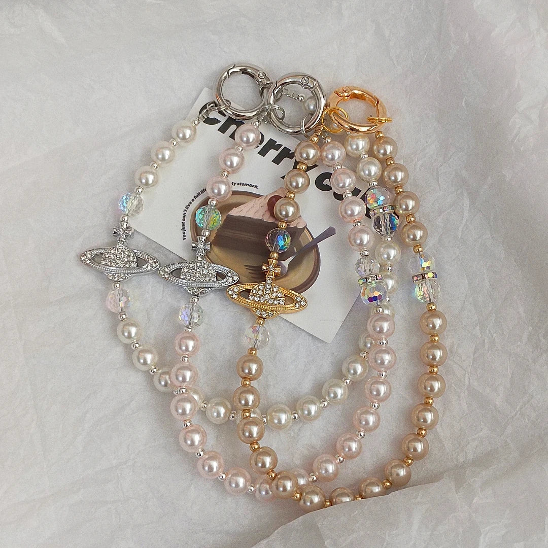 Luxury Galaxy Star Beaded Phone Lanyard Sparkling Glitter Strap Chain for iPhone 16 Pro Max Fashionable Handbag Accessory Charm