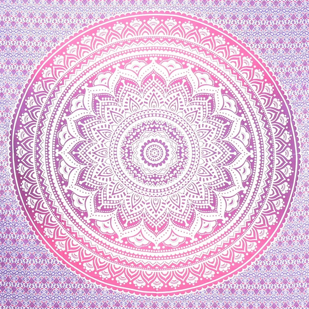 HMS 92\" X 84\" Pink and White Bohemian Mandala Hanging Tapestry Handmade Cotton Wall Decor for Home Hippie Anime Style Woven"