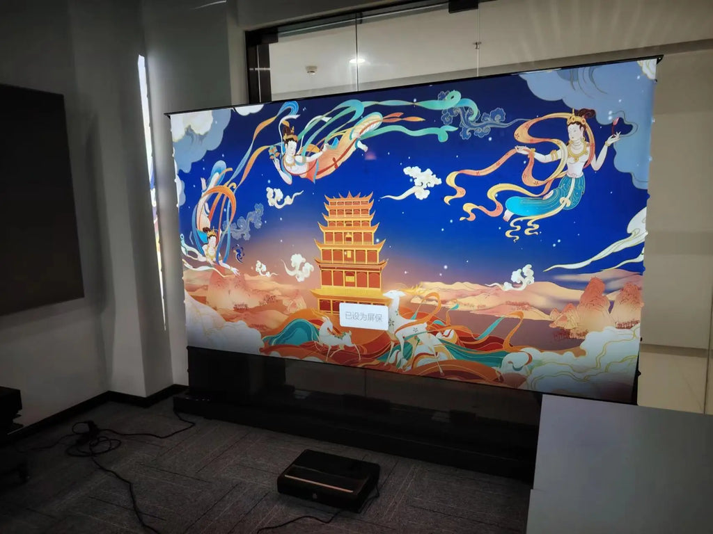 EU in Stock Wupro/OEM 92inch PET Crystal CBSP Lenticular Projector Screen 4K UHD 16:9 HDR Motorized ALR Floor Rising Screen