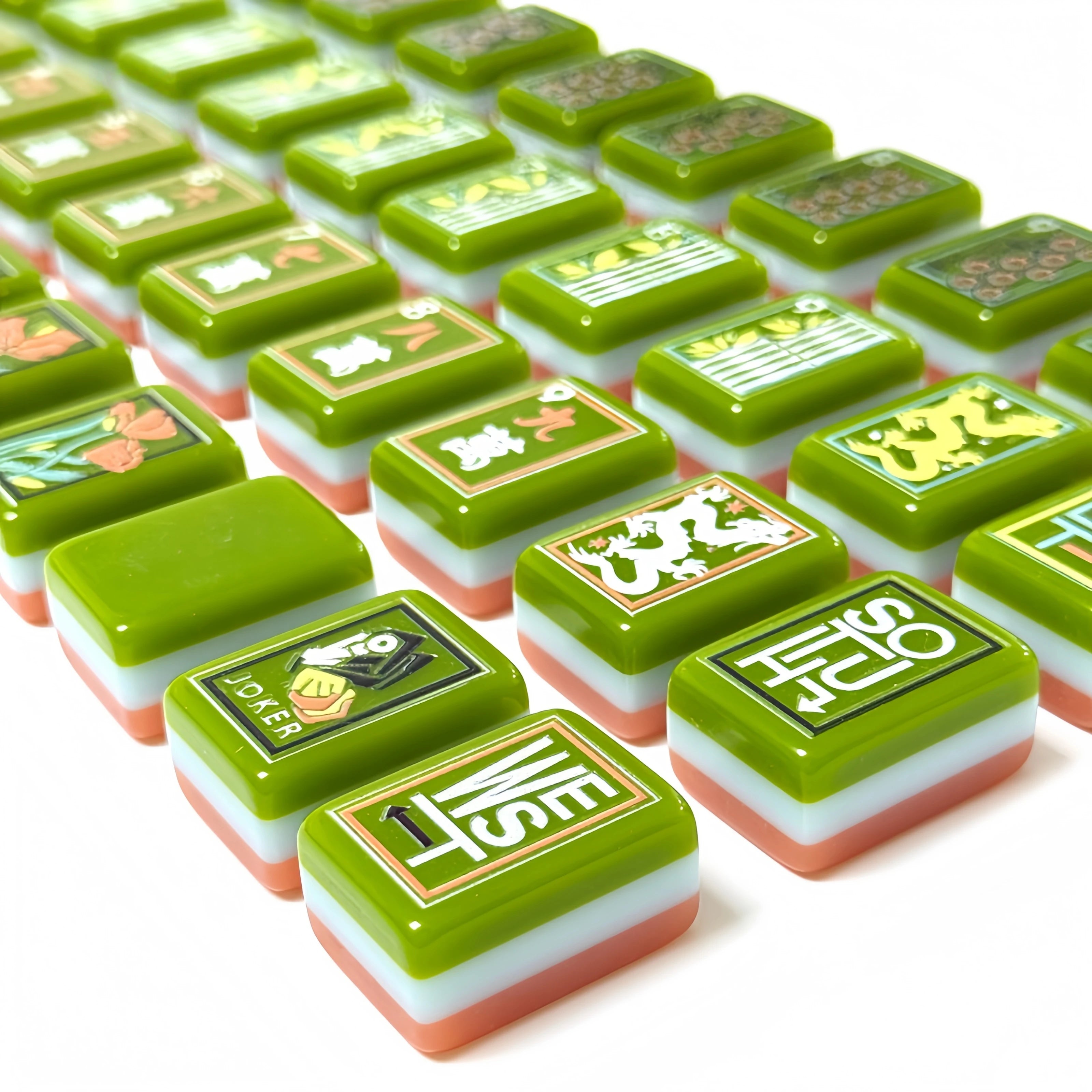 In Stock Beach Supplies New Mini Travel 4 Layer Engraved Acrylic Luxury 160 Artistic Green Set America Mahjong Tiles