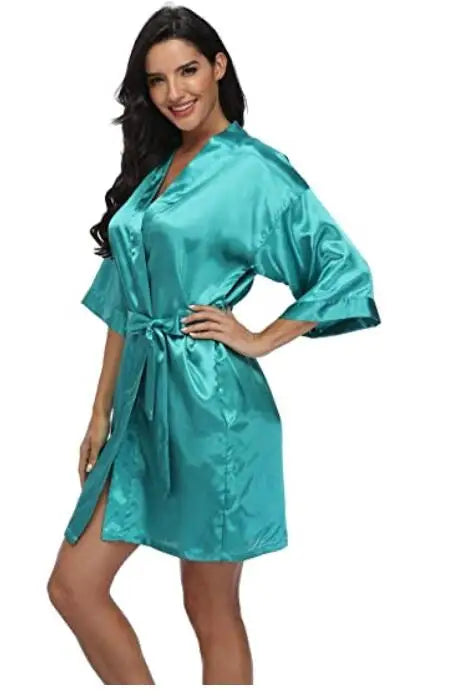 Summer Champagne Chinese Bride Wedding Robe Satin Sleepwear Women Nightgown Sexy Nightdress Lady Kimono Bathrobe Gown Negligee