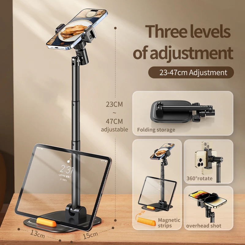 FEIXIANG Factory X66D Adjustable Dual Device Stand 3-Section 13-42cm Height Flexible Metal+Aluminum Foldable for Travel for Desk