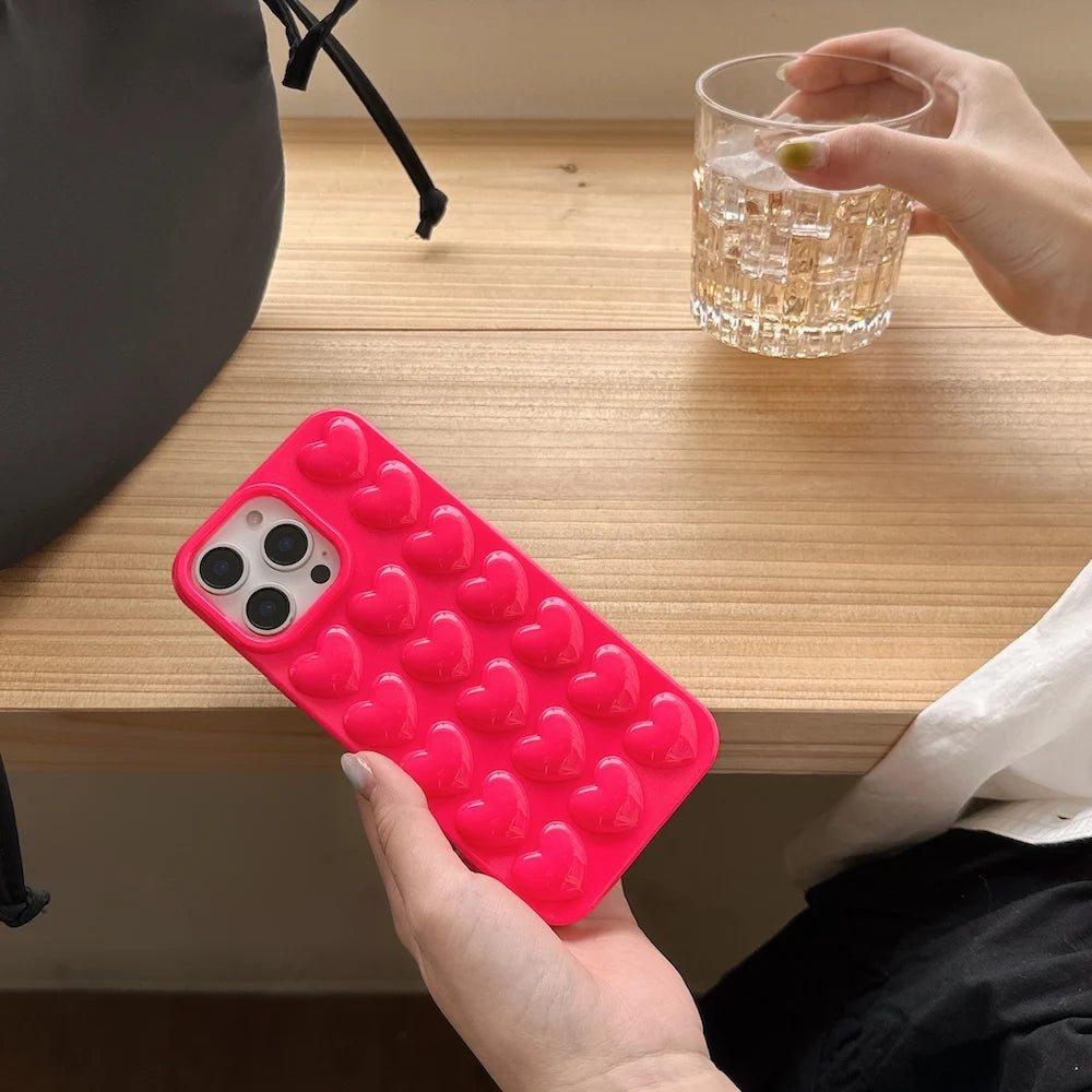 Y2K Stylish 3D Heart Design Mobile Phone Cases Protective Shockproof Cute Covers for iPhone 16 Pro Max Plus INS Trending
