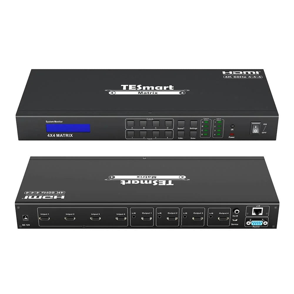 TESmart 4x4 4K HDMI Matrix Switch with Audio Out and RS232/LAN Control IR Remote Video Matrix Switcher