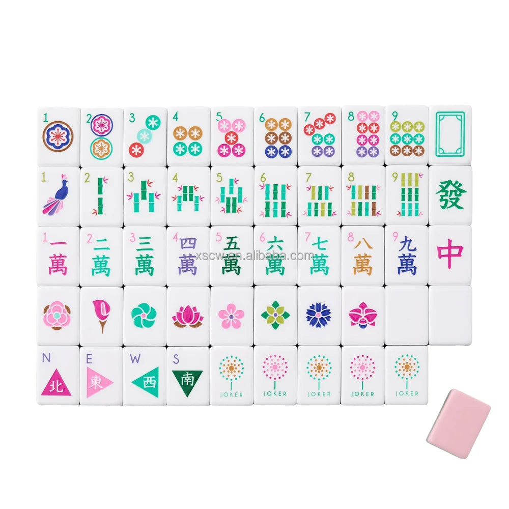 Color Mahjong Set Custom Logo High Quality Steel Blue Four-Layer Acrylic American-Style Mahjong Set
