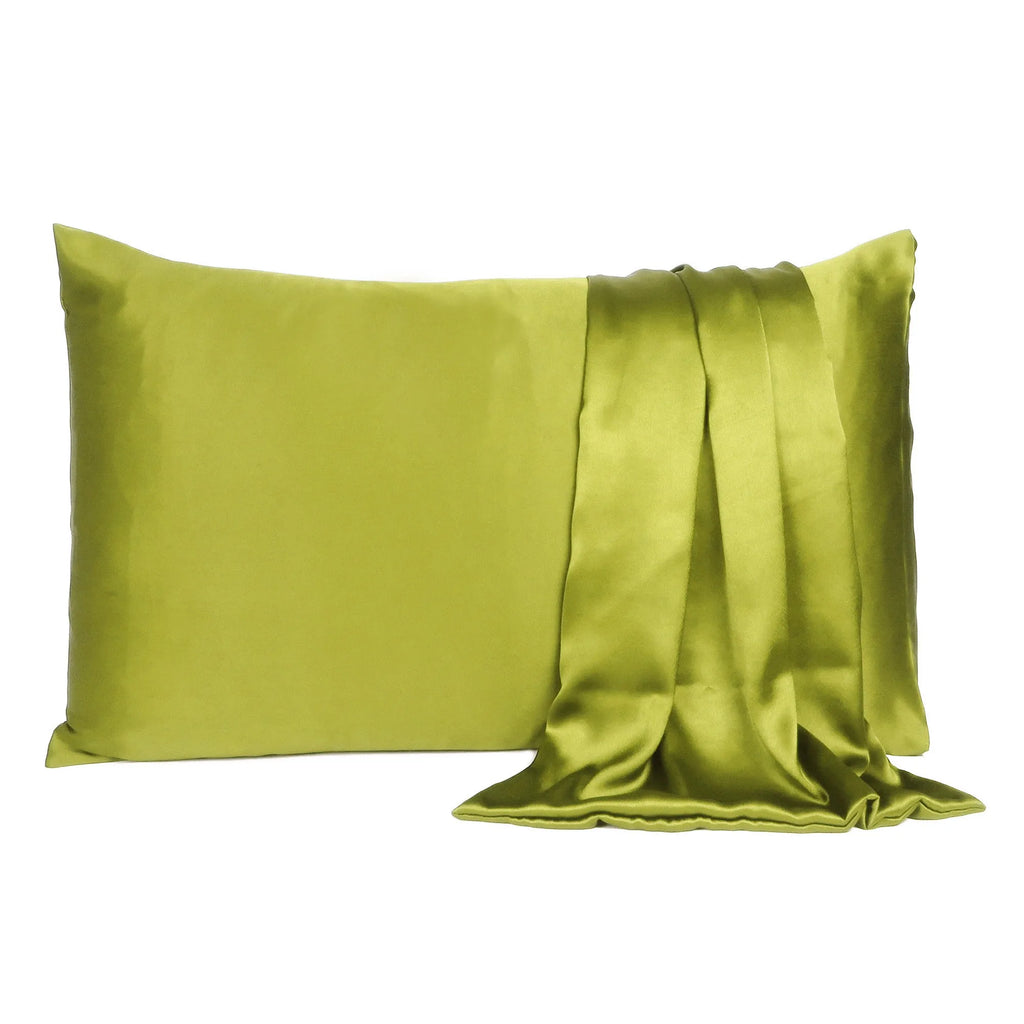 HMS Set of Two Dreamy Lemongrass Satin Queen Pillowcases Luxury Silk Scarves