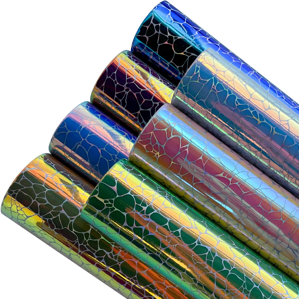 Holographic Crack Pattern Artificial Leather for DIY Luggage Bag Decoration Craft Project Overseas Warehouse Spot 30X135cm