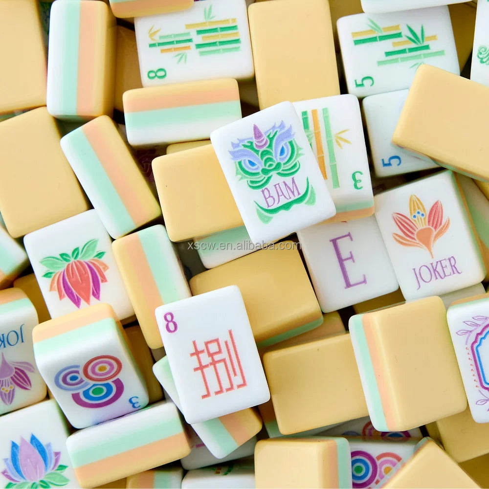 Color Mahjong Set Custom Logo High Quality Steel Blue Four-Layer Acrylic American-Style Mahjong Set