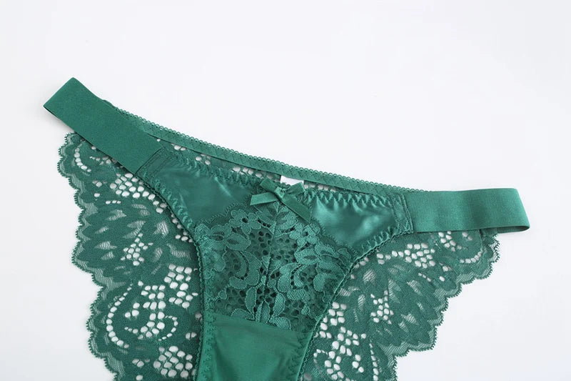 French Hollow Out Lace Triangle Cup Bra and Thong Set Underwear Wireless Thin Lined Women Sexy Lingerie New Arrivals
