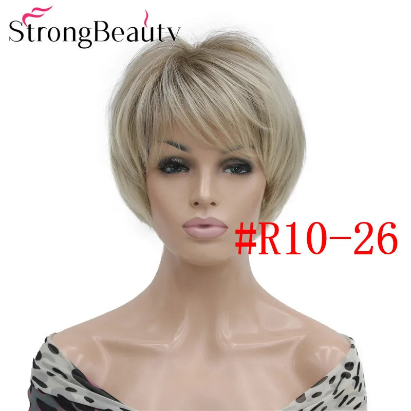 شعر مستعار StrongBeauty قصير ومستقيم من الألياف الصناعية الناعمة للسيدات متوفر بألوان عديدة