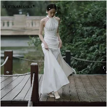 Sexy V Neck White Satin Midi Bride Dress Summer Elegant Prom Evening Wedding Bridesmaid Guest Long Party Dresses for Women 2023