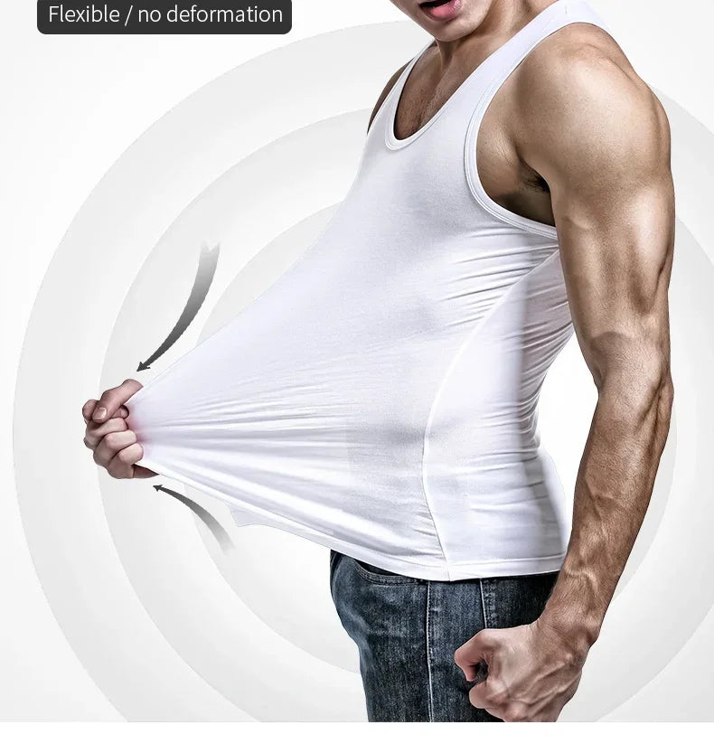 5PCS Men's summer trendy slim-fit hurdling style, modal, wearing a white undershirt underneath, men's tight-fitting