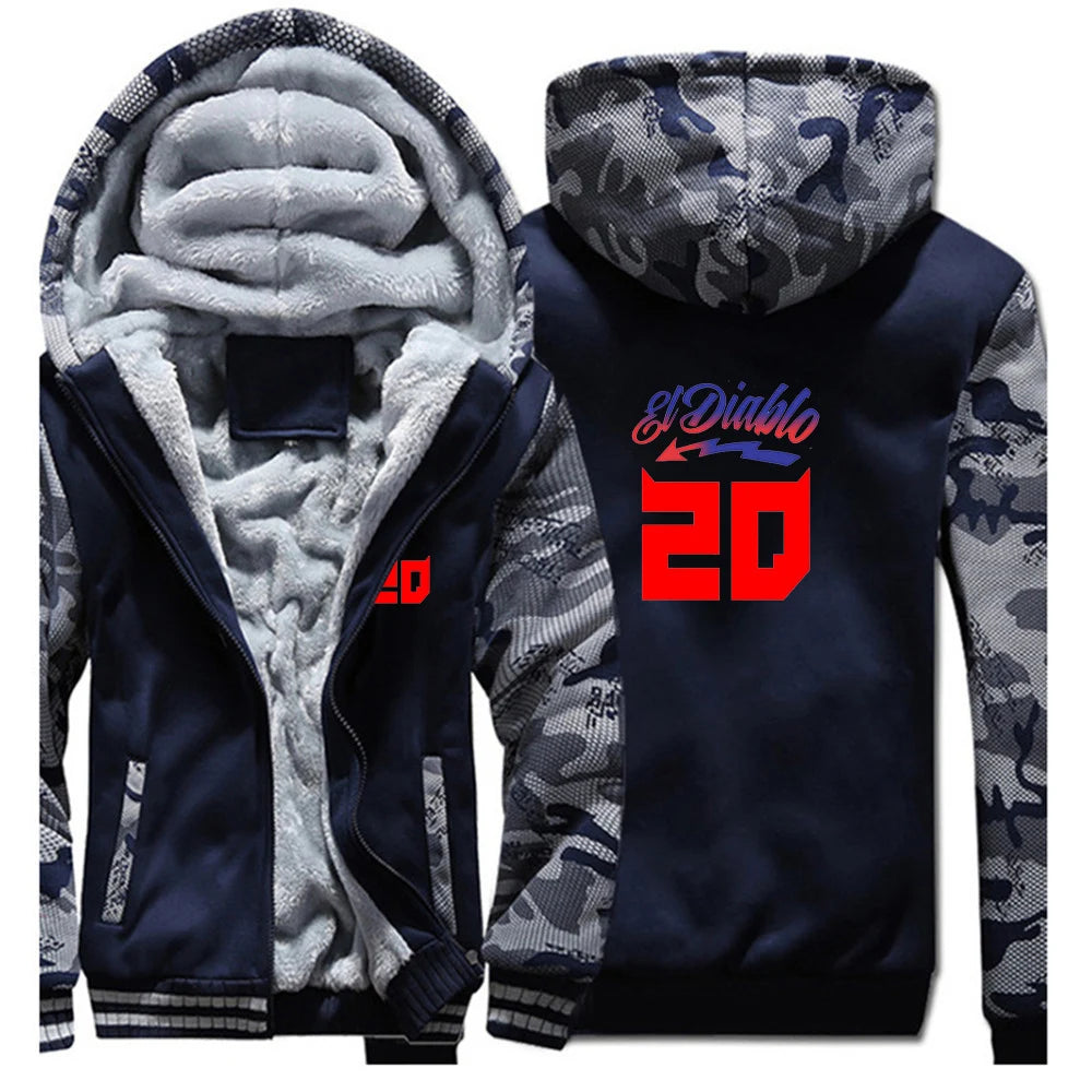 2025 Autumn Winter FABIO QUARTARARO WITH SIGNATURE Print Cold Prevention Warm Hooded Coat Men Splicing Sleeve Thickened Hoodies
