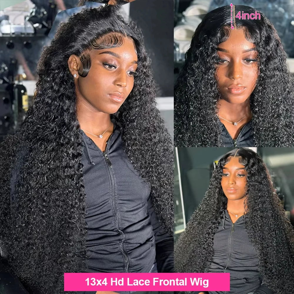 Kinky Curly Human Hair Wigs Deep Wave 13x6 HD Lace Frontal Wig Black Brazilian 13x4 HD Lace Front Remy Human Hair Wigs For Women