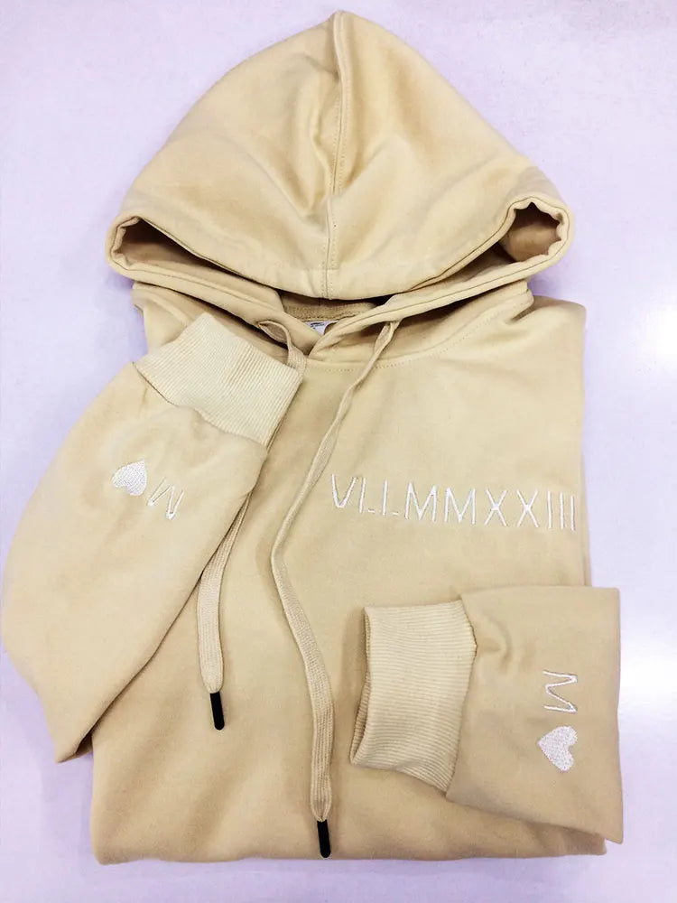 Custom Embroidered Couple Hoodie Personalized Roman Numeral Date Hoodie Date & Initial Hoodies Anniversary Gift Engagements Gift
