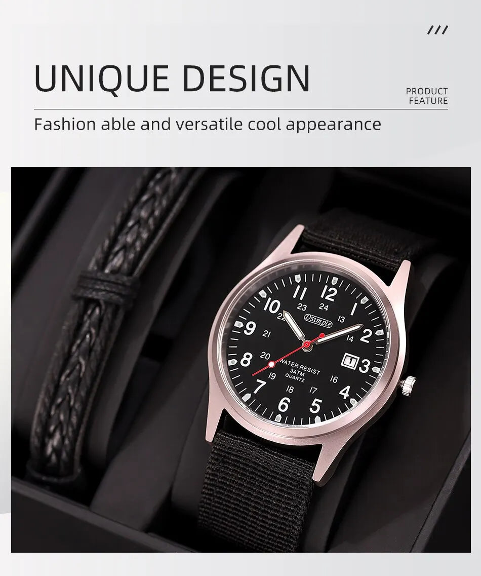 Fashion Mens Watches Luminous Hands Clock Luxury Military Sports Calendar Quartz Wristwatch Men Casual Nylon Watch Reloj Hombre