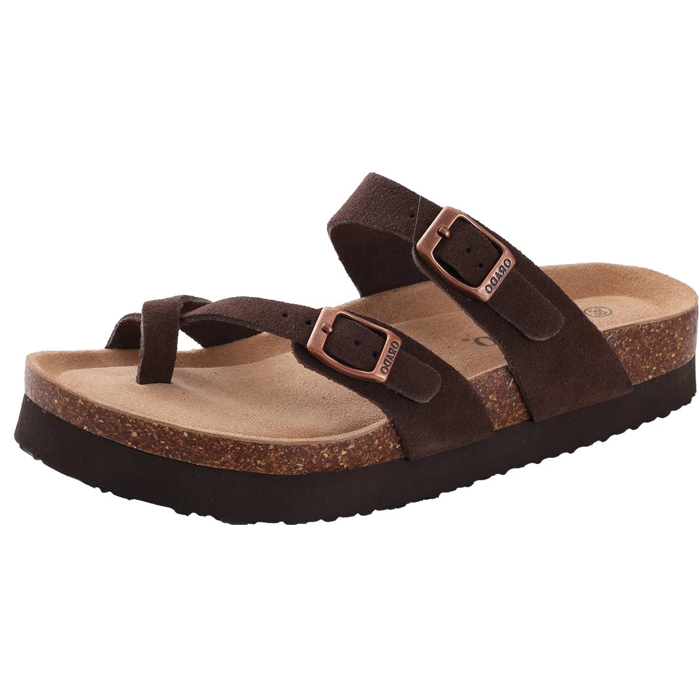 Comwarm Soft Cork Slippers For Women Classic Platform Clogs Slippers Open-Toe Flats Sandals Trendy Slip-on Mules And Beach Shoes