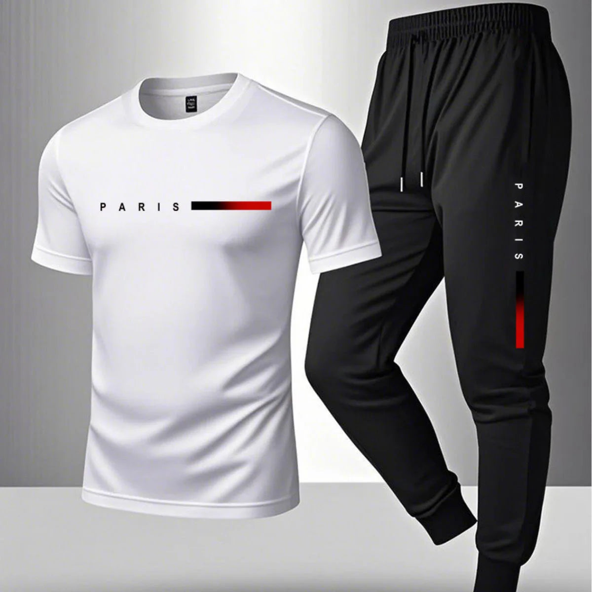 Summer New Fashion Trend Printed Sports Fitness Short-Sleeved T-shirt Long Pants Set Men's Loose Sports Large Size Two-Piece Set