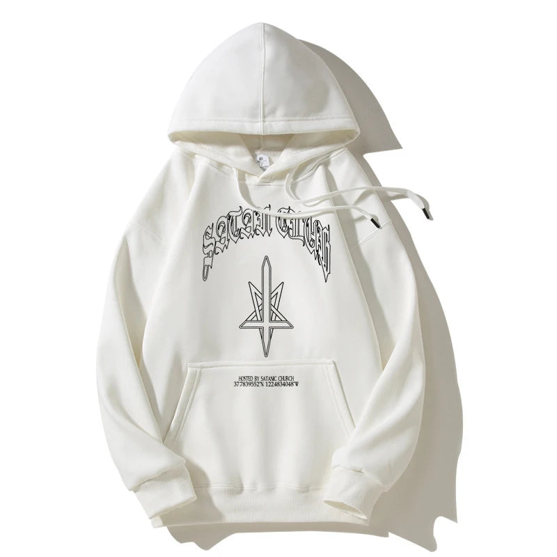 Hip Hop Streetwear Men Hoodies Satan Club Graphic Print Hooded Women Unisex Autumn Winter Punk Sweatshirts Y2K Coat Clothes Goth
