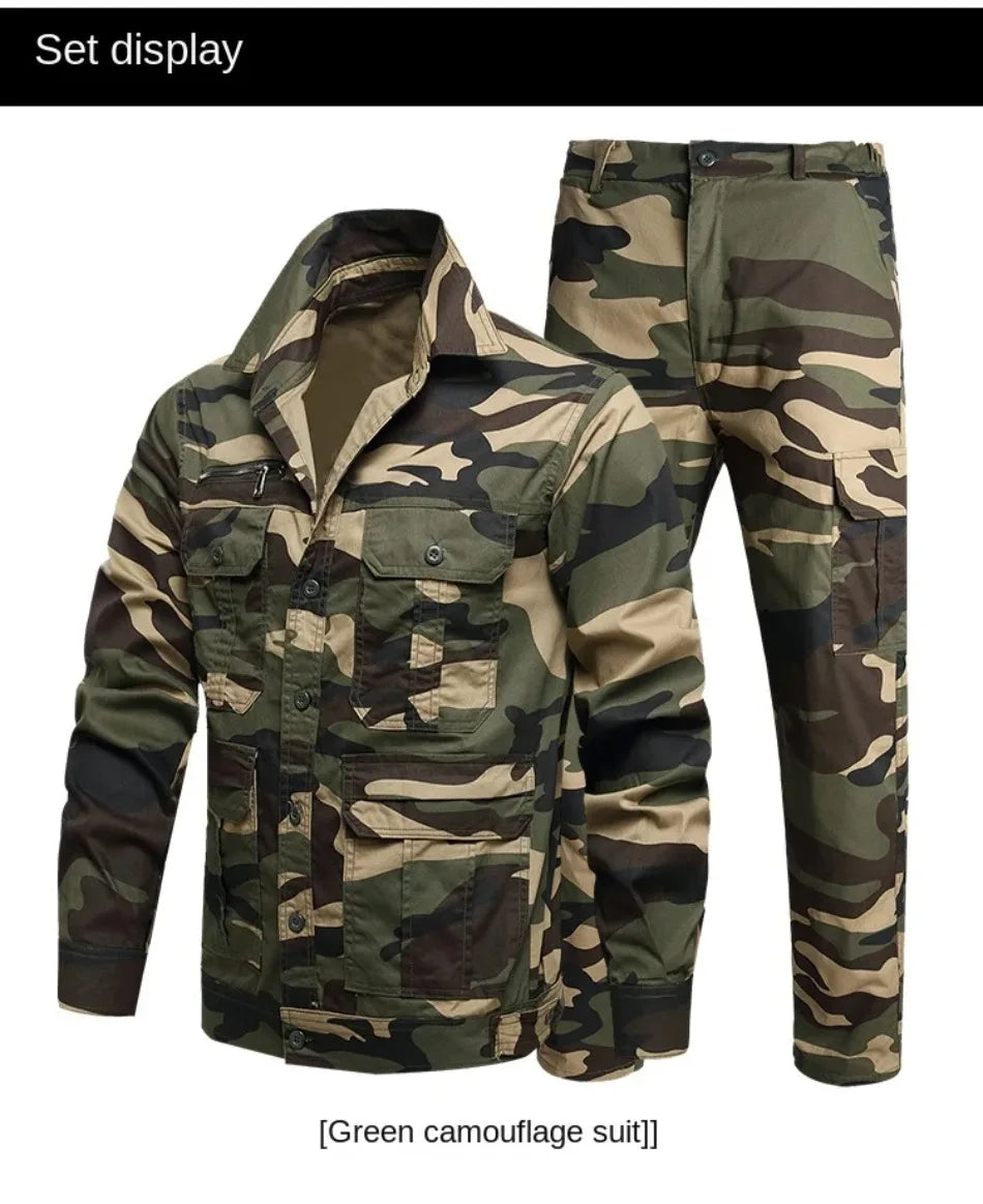 Summer Tactical Set Men Cotton Wear-resistant Camouflage Outdoor Workwear Suit Breathable Multiple Pockets Training Uniform Thin