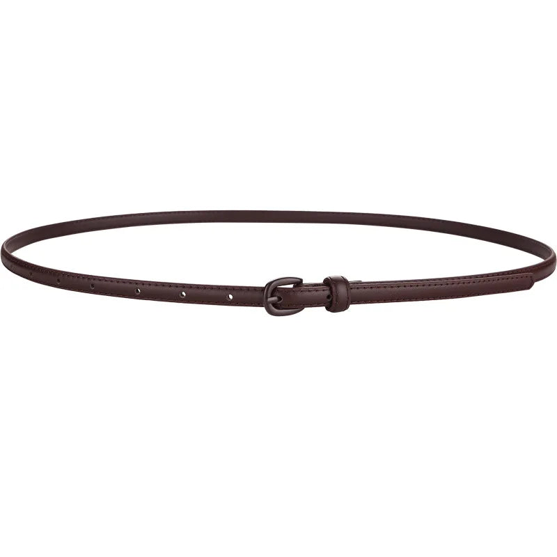 Fashionable Women's Thin Leather Belt Skinny Genuine Leather Belt with Pin Buckle for Jeans and Dresses