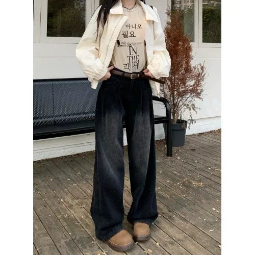 ZOENOVA Early 2024 Baggy Retro Jean Woman Nostalgic Loose Wide Leg Jeans White Pants Women Fashion Korean Pantalones De Mujer