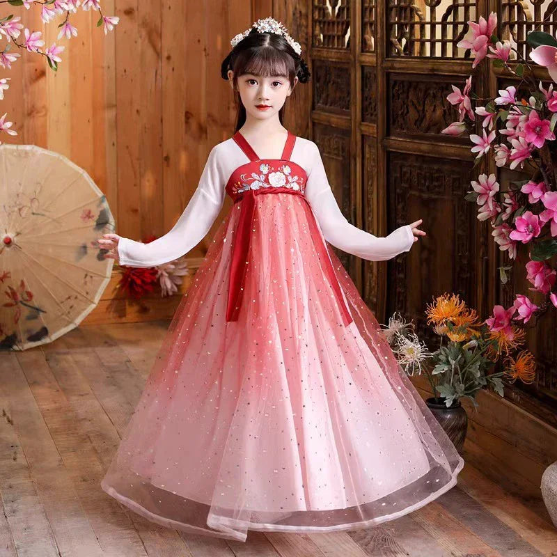 Kids Fairy Tang Costume Girls Casual Dresses Hanfu Girl Summer Children's Clothing Outfit Princess Dress Baby Vestido Robe Fille