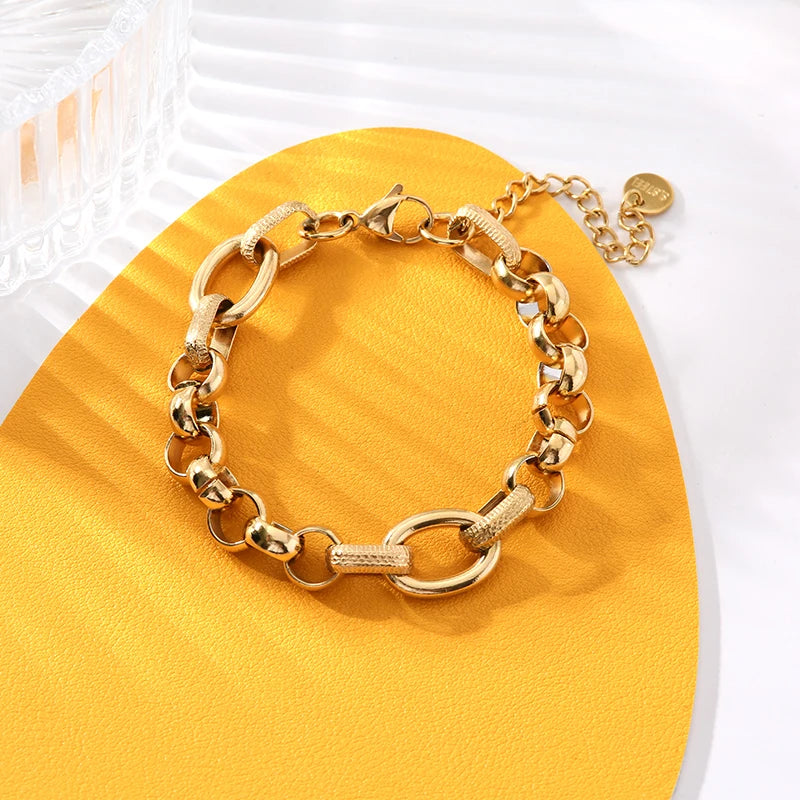 EILIECK 316L Stainless Steel Gold Color Bangles Bracelet For Women New Trendy Wrist Chain Waterproof Jewelry Gift Party Bijoux