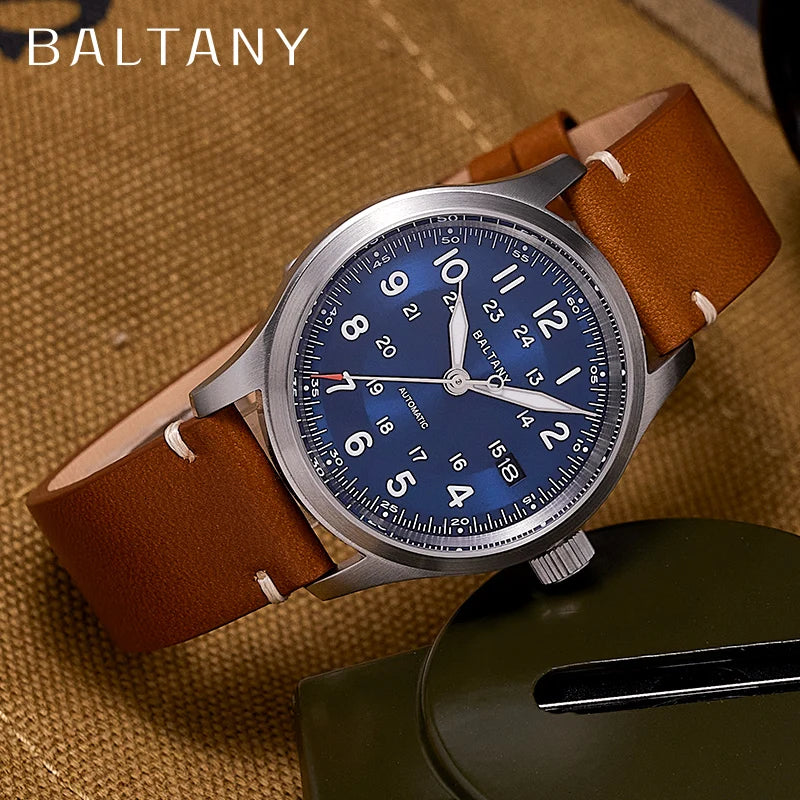 Baltany Military Field Watch S2049 Sapphire Calendar 24H Indicator Luxury Men's NH35 Auto Mechanical Homage Waterproof Watches