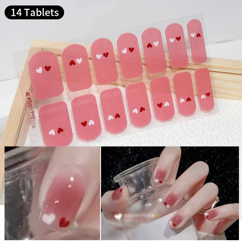 1pc DIY Baking-free Nail Stickers Long-Lasting Solid Color Fresh Flowers Christmas Autumn Nail Strips Patch Full Cover Decal