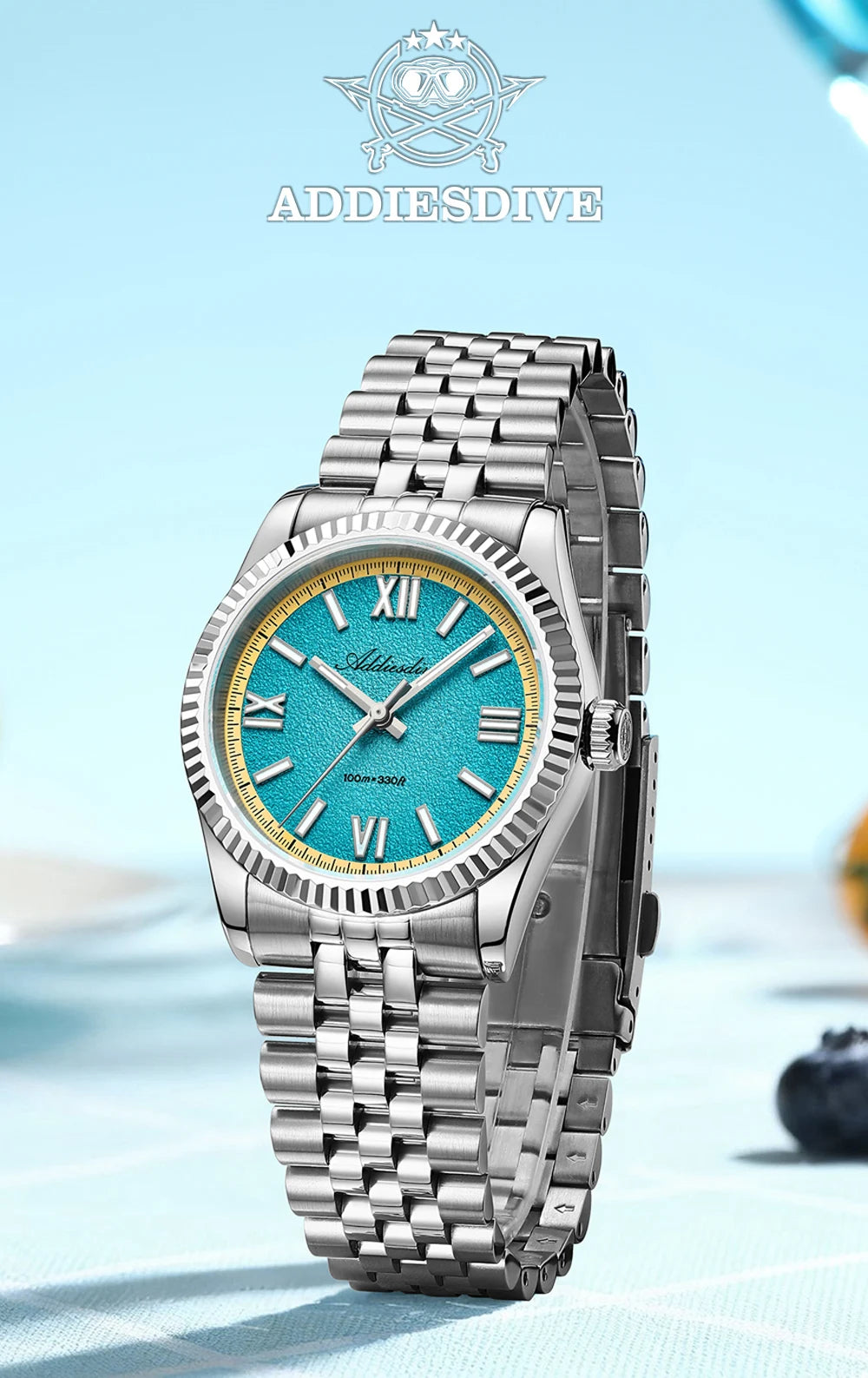 ADDIESDIVE 2025 NEW Colorful Dial Quartz Watch For Men VH31 Movement Stainless Steel Sapphire Glass 100M Waterproof Dive Watches