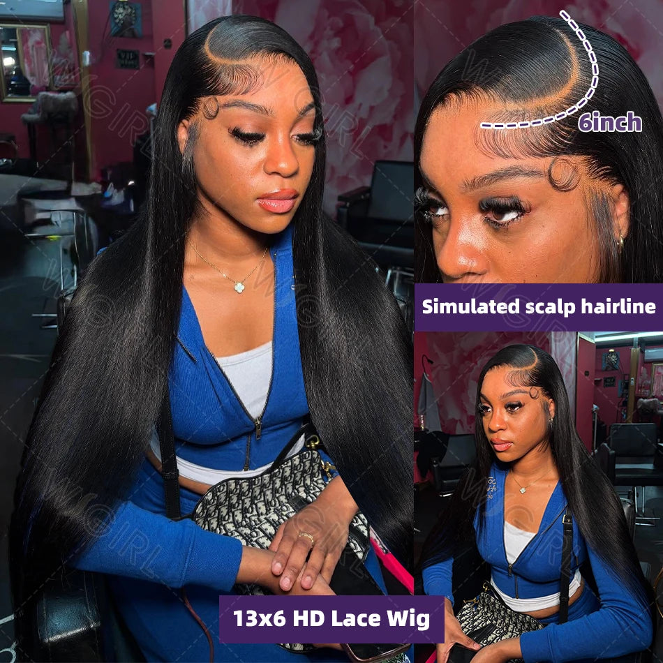 Wigirl HD 30 40 Inch Straight 13x6 Human Hair Lace Frontal Wigs 200% Brazilian Remy PrePlucked 13x4 Lace Front Wig For Women